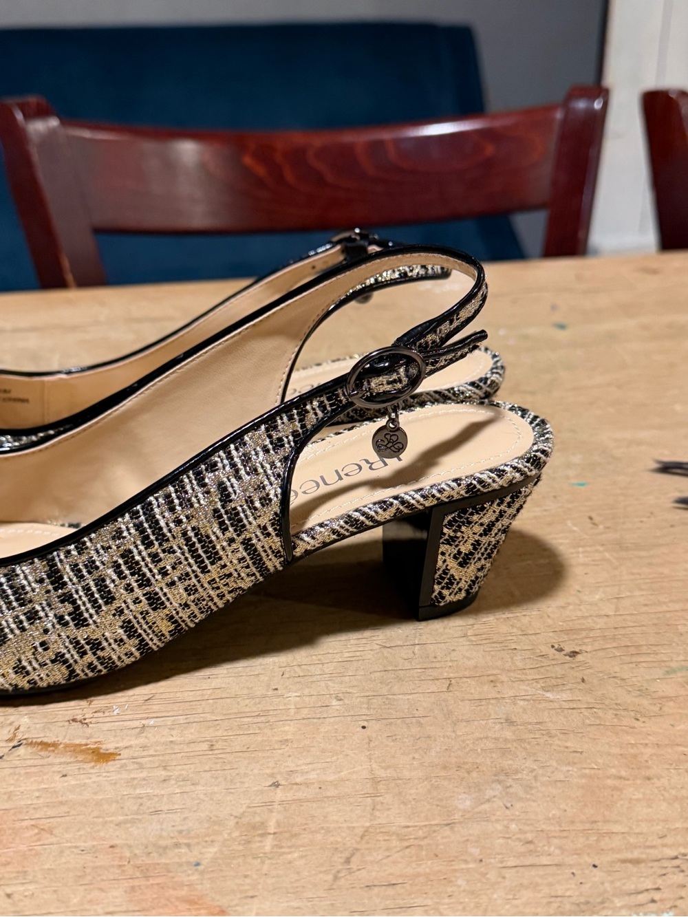 J.Renee Black Metallic Pointed Slingback Flats 9.5 - Picture 3 of 5